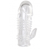 Прозрачная гелевая насадка с шипами и клиторальным отростком - 13 см. - Toyfa Basic - в Сочи купить с доставкой