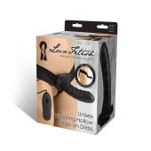 Чёрный полый страпон с вибрацией Unisex Vibrating Hollow Strap-On - 14 см. - Lux Fetish - купить с доставкой в Сочи