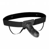 Чёрный полый страпон с вибрацией Unisex Vibrating Hollow Strap-On - 14 см. - Lux Fetish - купить с доставкой в Сочи