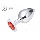 Коническая серебристая анальная втулка с красным кристаллом - 8,2 см. - Anal Jewelry Plug - купить с доставкой в Сочи