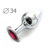 Коническая серебристая анальная втулка с малиновым кристаллом - 8,2 см. - Anal Jewelry Plug - купить с доставкой в Сочи