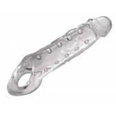 Прозразная закрытая насадка на пенис с поддержкой мошонки Clearly Ample Penis Enhancer - 22 см. - XR Brands - в Сочи купить с доставкой
