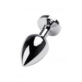 Серебристая коническая анальная пробка с красным кристаллом - 8 см. - ToyFa - купить с доставкой в Сочи