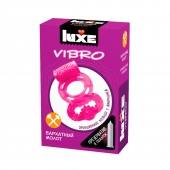 Розовое эрекционное виброкольцо Luxe VIBRO  Бархатный молот  + презерватив - Luxe - в Сочи купить с доставкой