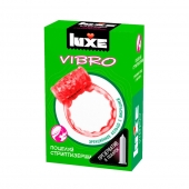 Розовое эрекционное виброкольцо Luxe VIBRO  Поцелуй стриптизёрши  + презерватив - Luxe - в Сочи купить с доставкой