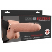 Телесный перезаряжаемый вибрострапон 7  Hollow Rechargeable Strap-on with Balls - 20,3 см. - Pipedream - купить с доставкой в Сочи