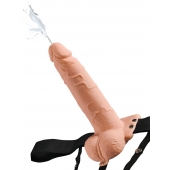 Телесный полый страпон с имитацией эякуляции 7.5  Hollow Squirting Strap-On with Balls Flesh - 21,6 см. - Pipedream - купить с доставкой в Сочи