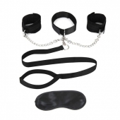Чёрный ошейник с наручниками и поводком Collar Cuffs   Leash Set - Lux Fetish - купить с доставкой в Сочи