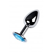 Серебристая конусовидная анальная пробка с голубым кристаллом - 7 см. - ToyFa - купить с доставкой в Сочи