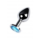 Серебристая конусовидная анальная пробка с голубым кристаллом - 8 см. - ToyFa - купить с доставкой в Сочи