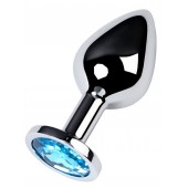 Серебристая конусовидная анальная пробка с голубым кристаллом - 8 см. - ToyFa - купить с доставкой в Сочи