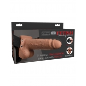 Кофейный перезаряжаемый вибрострапон 7  Hollow Rechargeable Strap-on with Balls - 20,3 см. - Pipedream - купить с доставкой в Сочи