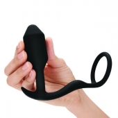 Черное эрекционное кольцо с анальным плагом Snug   Tug - b-Vibe - в Сочи купить с доставкой