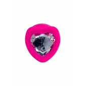 Розовая анальная втулка Diamond Heart с прозрачным кристаллом - 9,5 см. - ToyFa - купить с доставкой в Сочи