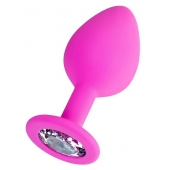 Розовая анальная втулка Brilliant с прозрачным кристаллом - 8 см. - ToyFa - купить с доставкой в Сочи