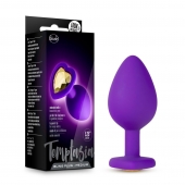 Фиолетовая анальная пробка Bling Plug Medium с золотистым стразом - 8,3 см. - Blush Novelties - купить с доставкой в Сочи