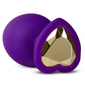 Фиолетовая анальная пробка Bling Plug Large с золотистым стразом - 9,5 см. - Blush Novelties - купить с доставкой в Сочи