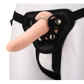 Телесный страпон на черных трусиках STRAP ON REAL DILDO - 20 см. - Dream Toys - купить с доставкой в Сочи