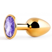 Золотистая анальная пробка с фиолетовым стразом - 7,2 см. - Anal Jewelry Plug - купить с доставкой в Сочи