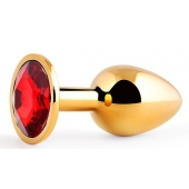 Золотистая анальная пробка с красным стразом - 7,2 см. - Anal Jewelry Plug - купить с доставкой в Сочи