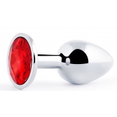 Серебристая анальная пробка с красным стразом - 7,2 см. - Anal Jewelry Plug - купить с доставкой в Сочи