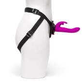 Лиловый страпон Rechargeable Vibrating Strap-On Harness Set - 17,6 см. - Happy Rabbit - купить с доставкой в Сочи