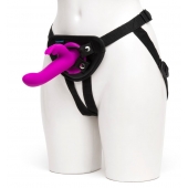 Лиловый страпон Rechargeable Vibrating Strap-On Harness Set - 17,6 см. - Happy Rabbit - купить с доставкой в Сочи