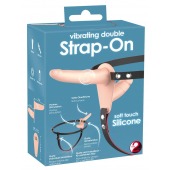 Телесный двойной вибрострапон с вибрацией Vibrating Double Strap-On - 15 см. - Orion - купить с доставкой в Сочи