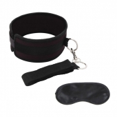 Черный ошейник с длинным поводком Collar and Leash Set - Lux Fetish - купить с доставкой в Сочи
