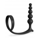 Черная анальная цепочка с эрекционным кольцом Ass-gasm Cockring Anal Beads - Pipedream - в Сочи купить с доставкой