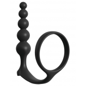 Черная анальная цепочка с эрекционным кольцом Ass-gasm Cockring Anal Beads - Pipedream - в Сочи купить с доставкой