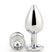 Серебристая анальная втулка с прозрачным кристаллом - 7,1 см. - Dream Toys - купить с доставкой в Сочи
