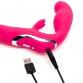 Ярко-розовый безремневой страпон Rechargeable Vibrating Strapless Strap-On - Happy Rabbit - купить с доставкой в Сочи
