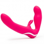 Ярко-розовый безремневой страпон Rechargeable Vibrating Strapless Strap-On - Happy Rabbit - купить с доставкой в Сочи