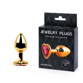 Золотистая анальная пробка с малиновым кристаллом-сердечком - 7 см. - Anal Jewelry Plug - купить с доставкой в Сочи
