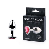 Серебристая анальная пробка с малиновым кристаллом-сердечком - 7 см. - Anal Jewelry Plug - купить с доставкой в Сочи