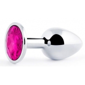 Серебристая анальная пробка с малиновым кристаллом - 7,2 см. - Anal Jewelry Plug - купить с доставкой в Сочи