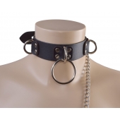 Черный кожаный ошейник Big Ring - Sitabella - купить с доставкой в Сочи