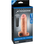 Телесная вибронасадка с кольцом  Vibrating Real Feel 1 Extension - 14 см. - Pipedream - в Сочи купить с доставкой