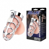 Серебристая металлическая клетка для члена с замком Enslave Cock Cage - BlueLine - купить с доставкой в Сочи