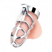 Серебристая металлическая клетка для члена с замком Enslave Cock Cage - BlueLine - купить с доставкой в Сочи