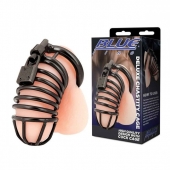 Черная металлическая клетка с замком Deluxe Chastity Cage - BlueLine - купить с доставкой в Сочи