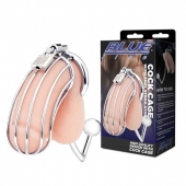 Серебристая металлическая клетка с анальным стимулятором Cock Cage - BlueLine - купить с доставкой в Сочи