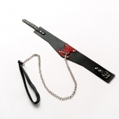 Черный широкий ошейник с красным декором и поводком - Crazy Handmade - купить с доставкой в Сочи