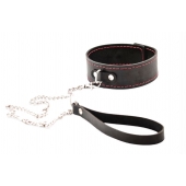 Черный широкий ошейник с красной строчкой и поводком - Crazy Handmade - купить с доставкой в Сочи