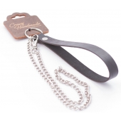 Серебристый металлический поводок с кожаной черной ручкой - 80 см. - Crazy Handmade - купить с доставкой в Сочи