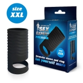 Черная открытая насадка на пенис с кольцом для мошонки XXL-size - 9,4 см. - Sex Expert - в Сочи купить с доставкой