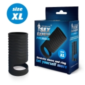Черная открытая насадка на пенис с кольцом для мошонки XL-size - 8,9 см. - Sex Expert - в Сочи купить с доставкой