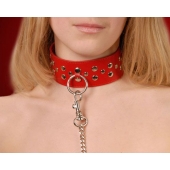 Красный кожаный ошейник с карабином и поводком - Sitabella - купить с доставкой в Сочи