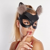 Черная кожаная маска  Кошечка  с мехом - Sitabella - купить с доставкой в Сочи